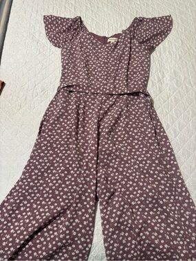 Monteau Mauve Floral Short-Sleeve Jumpsuit